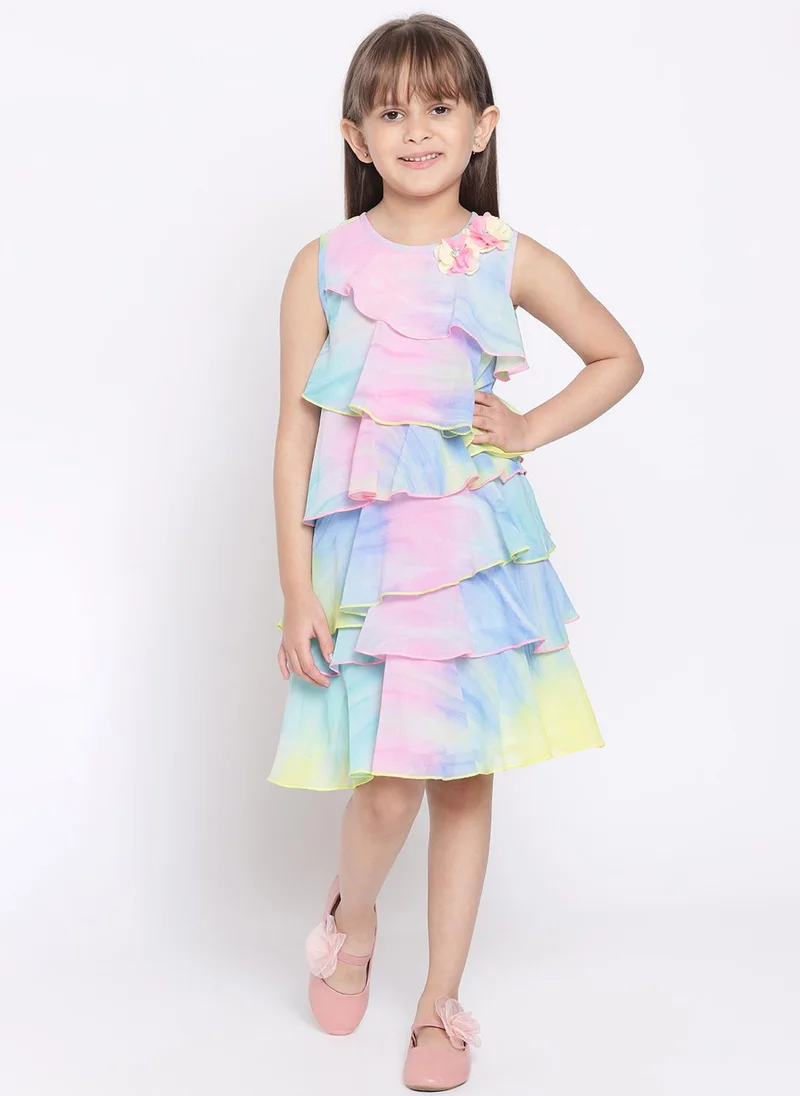 نوتيناتي فستان بناتي جورجيت - متعدد الألوان بتطريز زهري وطبقات غير متماثلة